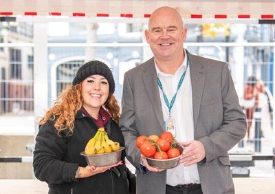 Odel Pittard from Pittard’s Fruit & Veg and markets operations manager Rob Manley